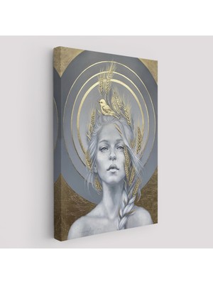 Harita Sepeti Altın Detayları Ile Güzel Kadın Duvar TABLOSU-6044