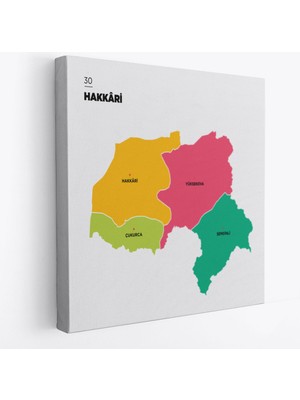 Harita Sepeti Hakkari  Ili ve Ilçeler Haritası  Dekoratif Kanvas Tablo 1351