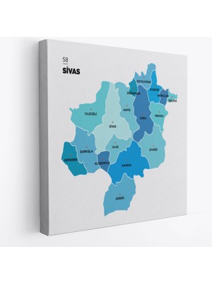 Harita Sepeti Sivas Ili ve Ilçeler Haritası  Dekoratif Kanvas Tablo 1456