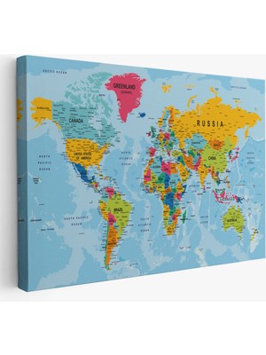 Harita Sepeti Dünya Haritası Kanvas Tablo Çok Ayrıntılı Dekoratif ve Okyanuslu 2171