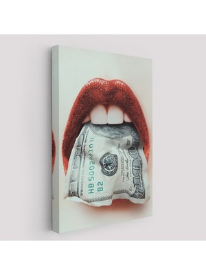 Harita Sepeti Ağzın Da Dolar Olan Kadın Duvar TABLOSU-6260