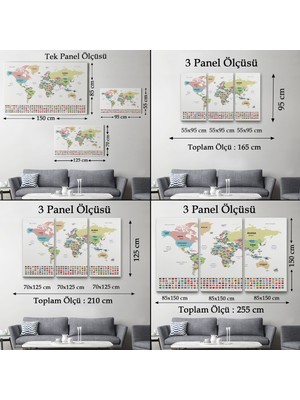 Harita Sepeti  Dünya Haritası Ülke Bayraklı ve Dekoratif Kanvas Tablo 2385
