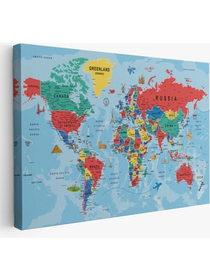 Harita Sepeti Dünya Haritası Kanvas Tablo Son Derece Detaylı Dekoratif OKYANUSLU-2021