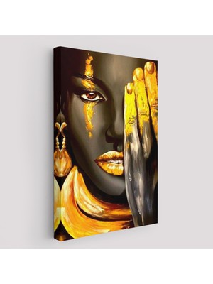 Harita Sepeti Siyah Kadın Baskılı Afrikalı Kadın Kanvas Duvar TABLOSU-5264