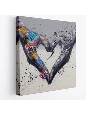 Harita Sepeti Graffiti Kalp Burcu Eller, Banksy Posteri, Kanvas Tablo, Pop ART-5343