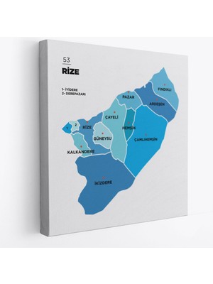 Harita Sepeti Rize Ili ve Ilçeler Haritası  Dekoratif Kanvas Tablo 1441