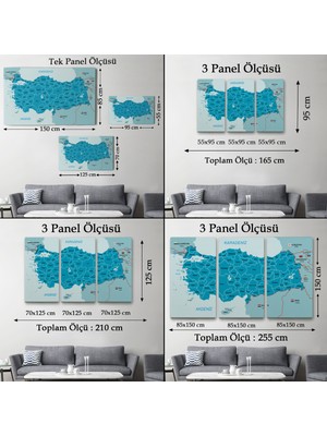 Harita Sepeti Türkiye Haritası Kanvas Tablo Sınır Komşulu Eğitici Dekoratif Tablo 3087