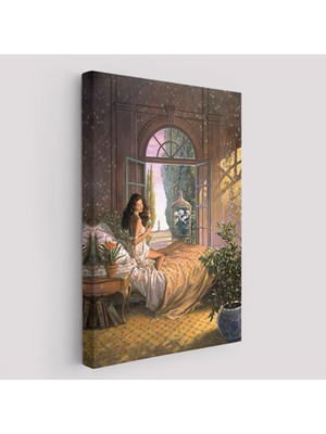 Harita Sepeti Yataktaki Güzel Kadın Dekoratif Duvar TABLOSU-6340