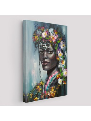 Harita Sepeti Çiçek Taçlı Afrikalı Kadın Kanvas TABLO-5979