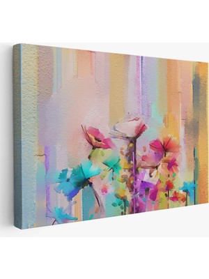 Harita Sepeti Fırça Darbeli Soyut Çiçek Yağlıboya Görünüm Kanvas TABLO-3613