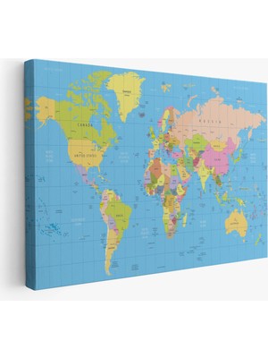 Harita Sepeti Dünya Haritası Meridyenli  Dekoratif Kanvas Tablo 1068