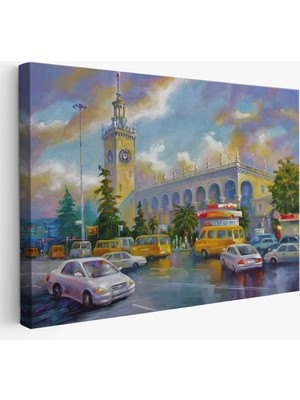 Harita Sepeti Soçhi Tren Istasyonu Yağlıboya Görünüm Dekoratif Kanvas Duvar TABLOSU-3610