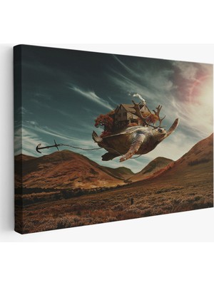 Harita Sepeti Geyik Boynuzlu Kaplunbağa Sürreal TABLO-6560