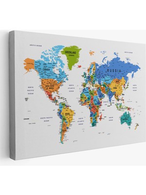 Harita Sepeti Dünya Haritası Dekoratif Kanvas Tablo Son Derece Detaylı ve Eğitici 1601