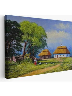 Harita Sepeti Ukrayna Köy Evi Manzarası Yağlıboya Görünüm Dekoratif Kanvas Duvar TABLOSU-3664