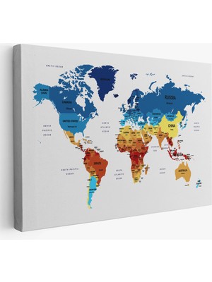 Harita Sepeti Dünya Haritası Dekoratif Kanvas Tablo Ülke ve Başkentli 1493
