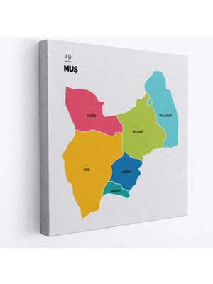 Harita Sepeti Muş Ili ve Ilçeler Haritası  Dekoratif Kanvas Tablo 1424