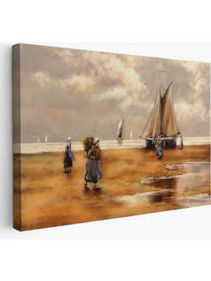 Acoula   Balıkçılar ve Sahildeki Yelkenli Duvar TABLOSU-3548