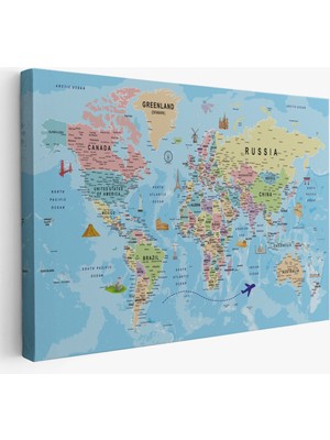 Harita Sepeti Dünya Haritası Kanvas Tablo Son Derece Detaylı Dekoratif OKYANUSLU-2013