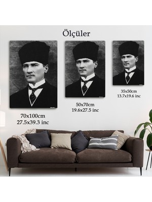 Harita Sepeti Atatürk Portre Tablosu Mustafa Kemal Atatürk Dikdörtgen Dekoratif Kanvas Tablo-Cj-60