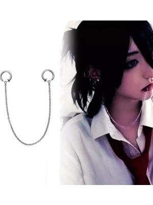 Takıconcept Ikisi Deliksiz Gothic Punk Fake Dudaktan Kulağa Zincirli Sahte Piercing Küpe