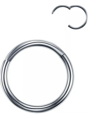 Takıconcept Unisex Gümüş Gri Menteşeli G23 Titanyum Kıkırdak Burun Halkası Hızma Piercing 10MM