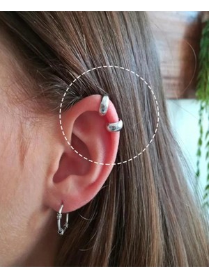 Takıconcept Kadın Gümüş Renkli Kalın Düz Halka Piercing Helix Kıkırdak Küpesi