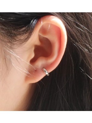 Takıconcept Kadın Gümüş Renkli Kalın Düz Halka Piercing Helix Kıkırdak Küpesi