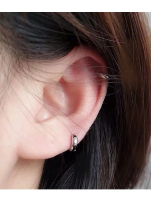 Takıconcept Kadın Gümüş Renkli Kalın Düz Halka Piercing Helix Kıkırdak Küpesi