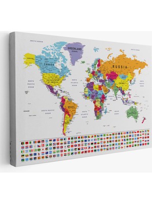Doğal Tercih Dünya Haritası Son Derece Ayrıntılı Eğitici-Öğretici ve Bayraklı Dekoratif TABLO-3250