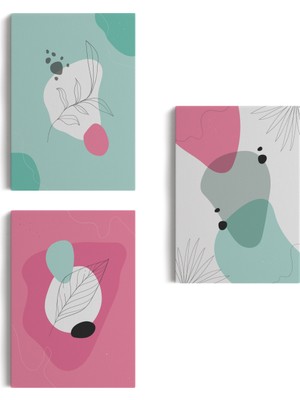 Harita Sepeti Yaprak Desenli Soyut Dekoratif Duvar Tablosu Üçlü SET-EL-111