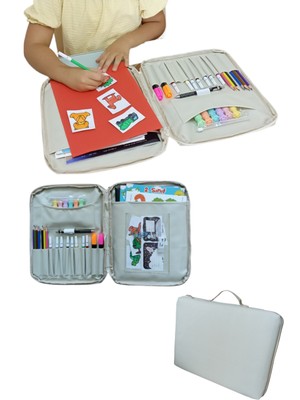 Wi-Fro Kalemlikli Çocuk Aktivite Çizim Çantası Etkinlik Boyama Çantası Defter Gözlü Şeffaf Bölmeli