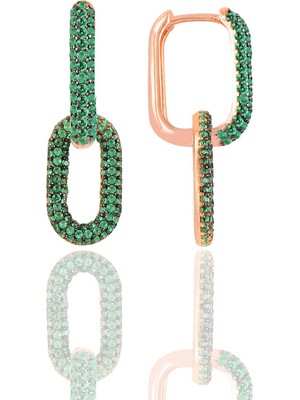 Söğütlü Silver Gümüş Rose Yeşil Taşlı Sallantılı Trend Küpe SGTL12113YESIL