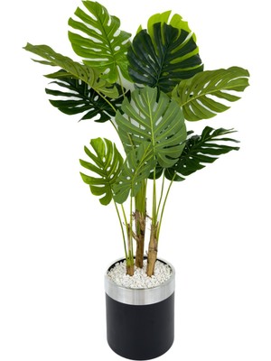 Monstera Ağacı 160CM Siyah Gümüş Metal Saksıda