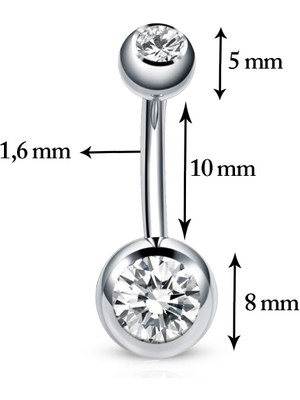 Takıconcept Gümüş Renk Taşlı Cerrahi Çelik Göbek Piercingi