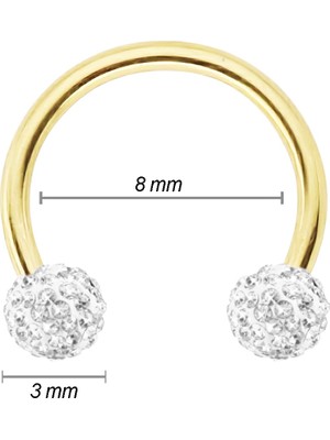 Takıconcept Cerrahi Çelik Swaroski Taşlı Helix, Kıkırdak Tragus Gold Renk Piercing 8mm Orta Boy