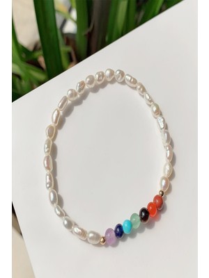 Nelleovana Doğal Taş Inci Çakra Bileklik 6 mm