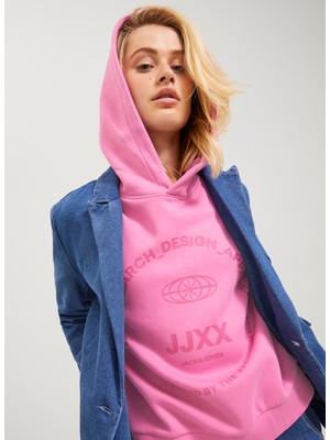 Jjxx Kapüşon Yaka Baskılı Pembe Kadın Sweatshırt Jxnola Rlx Ls Short Hood Swt