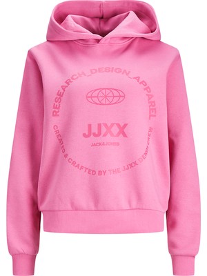 Jjxx Kapüşon Yaka Baskılı Pembe Kadın Sweatshırt Jxnola Rlx Ls Short Hood Swt