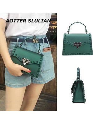 Masoffy Mavi Çivili Perçin Çanta Pvc Crossbody Çanta Kişiselleştirin Omuz Debriyaj Bolsos Bayan Lüks Çanta Hasp Kilit Omuz Messenger Tote (Yurt Dışından)