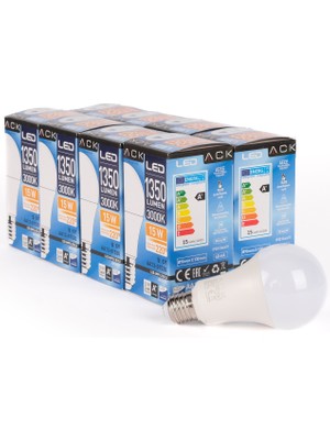 Ack 15W LED Ampul 3000K Günışığı E27 8/'li Eko Paket