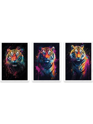 Posterya U1278 - Kaplan Üçlü Set Animal Poster (29,7x42cm)