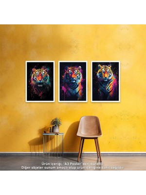 Posterya U1278 - Kaplan Üçlü Set Animal Poster (29,7x42cm)