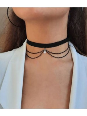 Takıconcept Siyah Zincir, Choker, Kadın Kolye, Boyun Choker Kolye