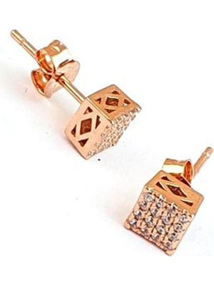 Ose Shop Pırlanta Parlaklığında Zirkon Taşlı 925ayar Gümüş Minimal Kare Küpe