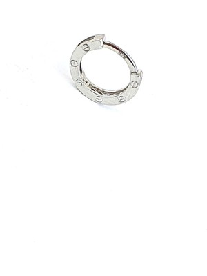 Yanları çivi detaylı Zirkon Taşlı 925ayar Gümüş Tek Halka Küpe