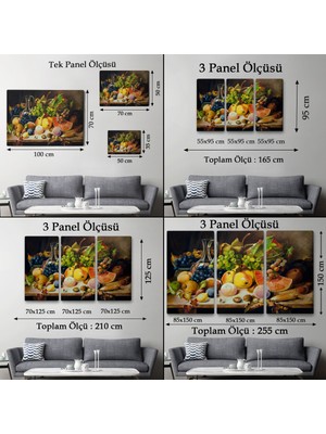 Harita Sepeti Masadaki Meyveler Yağlıboya Görünüm Dekoratif Kanvas Duvar TABLOSU-3632