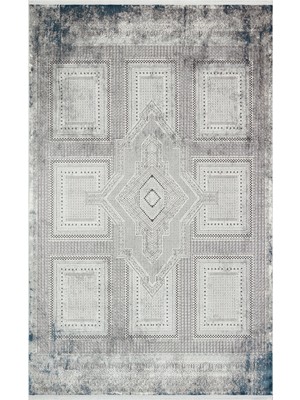 Eko Halı Passage Plz 02 Cream Navy Hav Toz Vermez Yumuşak Dokulu Sık Dokuma Modern Makine Dokuması Halı