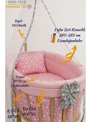 Bebekonfor Sepet Beşik İçin Pembe Gri Yildizli Kıvırmalı Bebek Uyku Seti 50*90