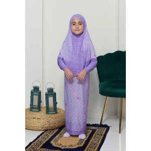 Çocuk Namaz Takımı Pratik Iki Parça Desenli Kollu Tak Çıkar Başörtülü Likralı Tesettür Elbise (6-12 Yaş) 901-0102